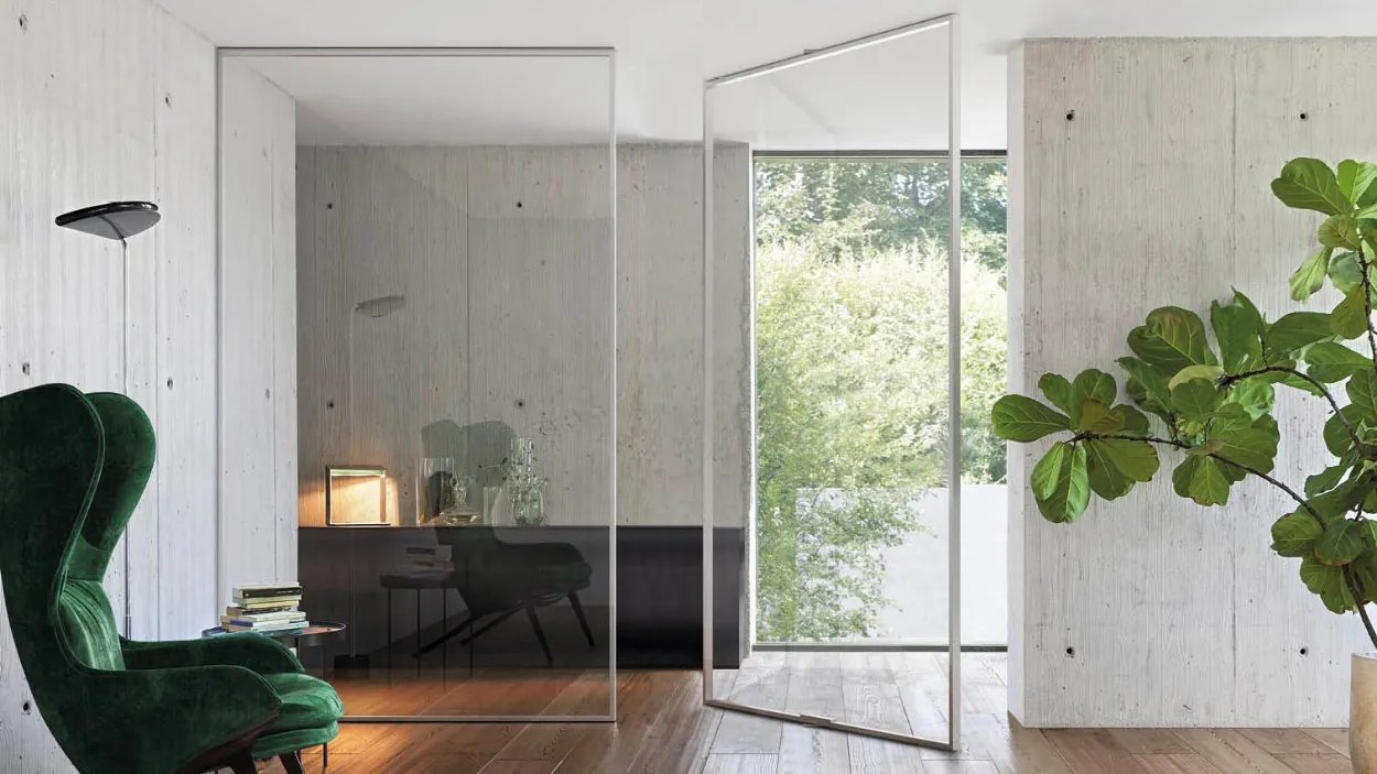 porta a bilico in vetro con divisorio